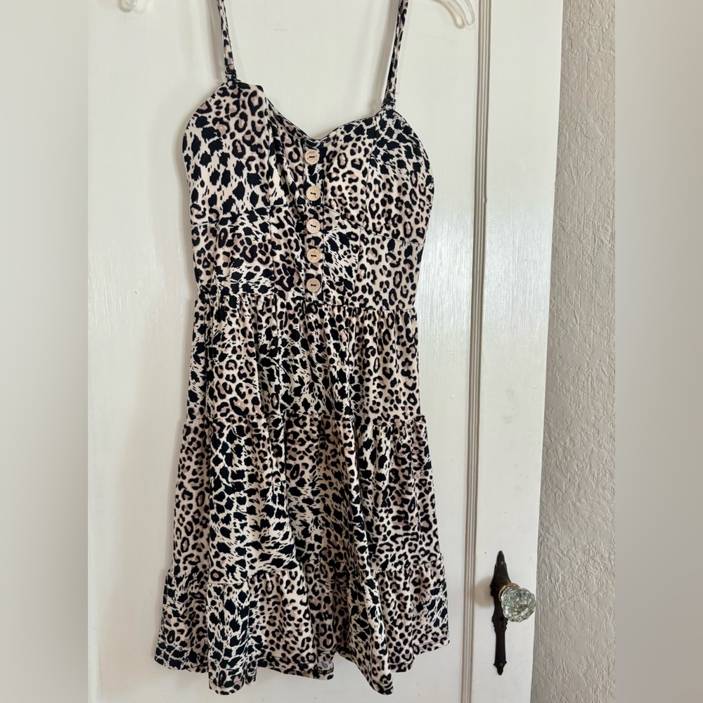 Derek Heart Black & Cream Leopard Print Button-Front Sundress